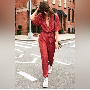 Vintage Urban Outfitters Red Silky Pattern Jumpsuit
